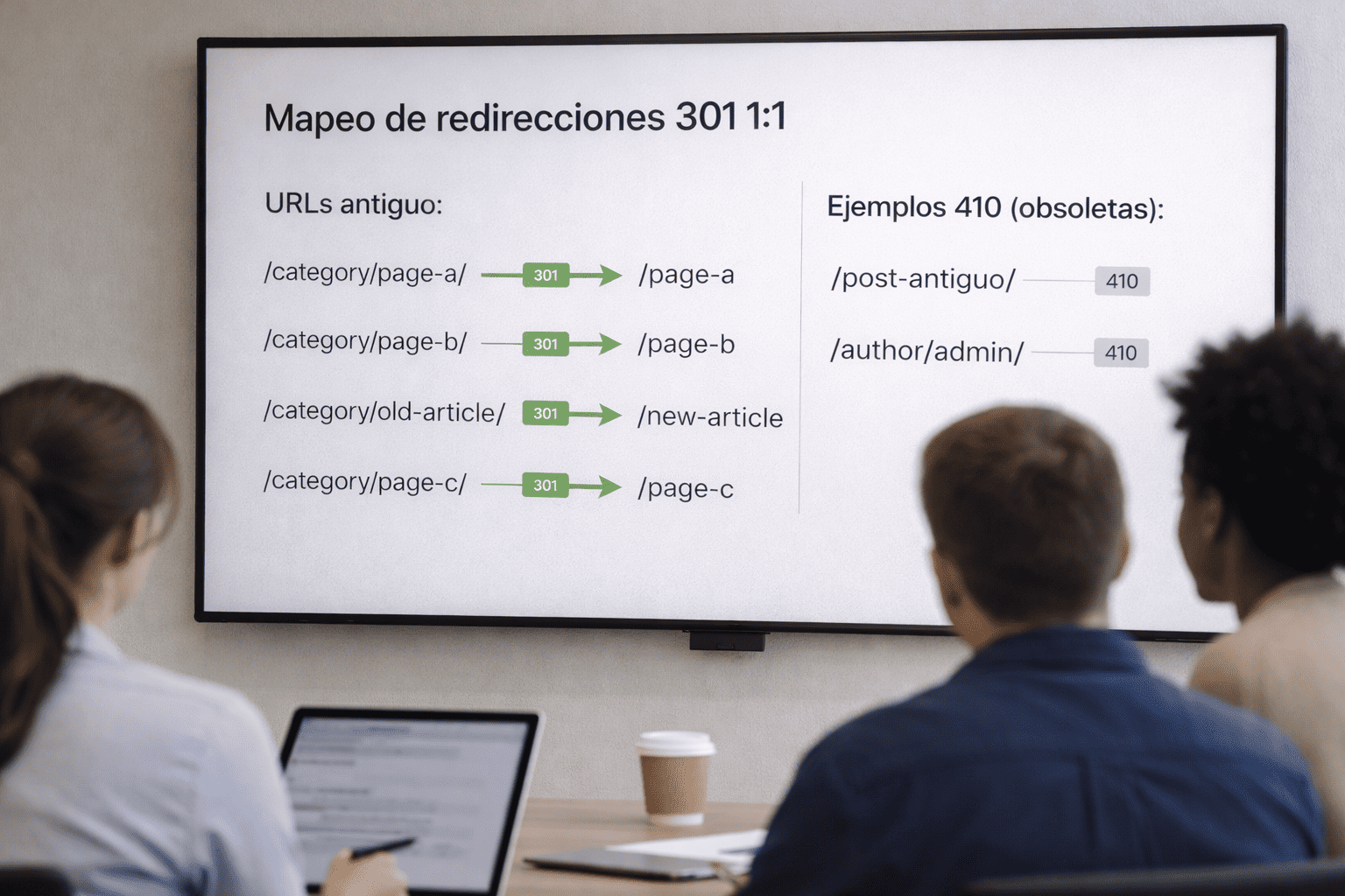 Mapa de redirecciones 301 y 410 para migración SEO sin pérdidas.