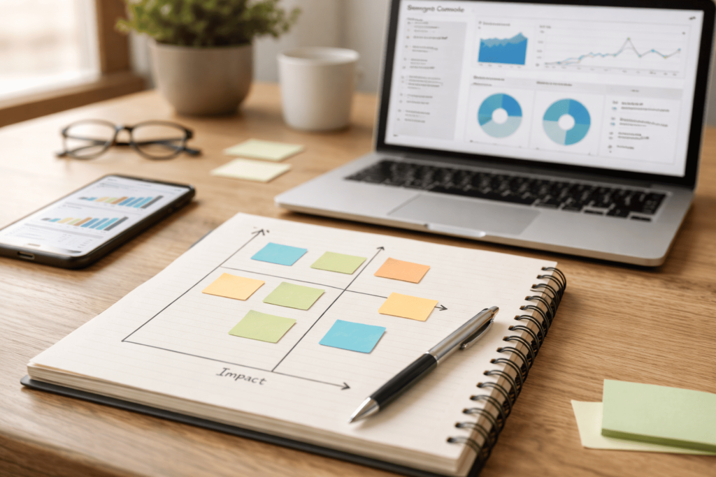 Auditoría SEO con matriz de priorización para plan de acción.