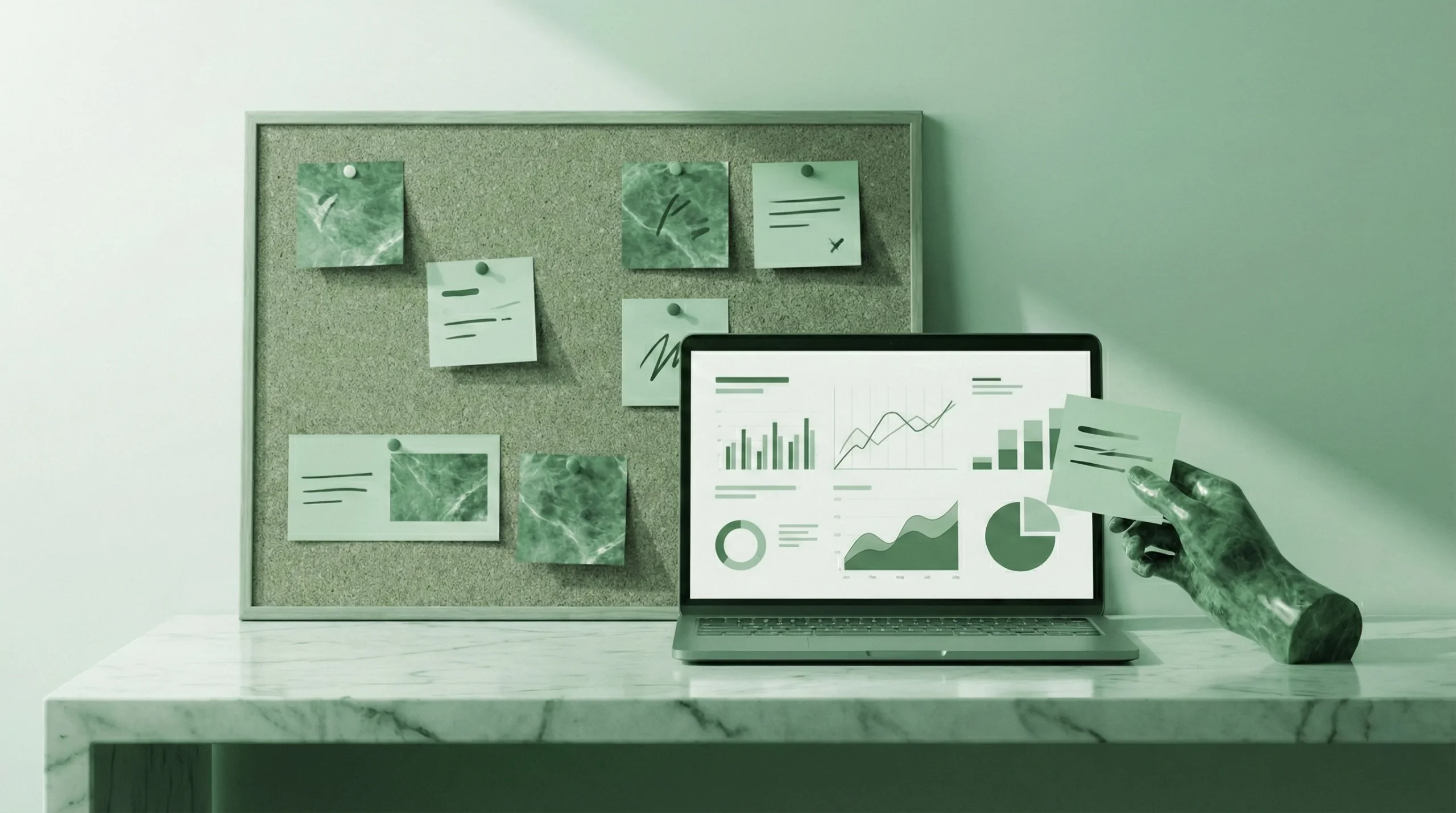 Auditoría Google Ads para detectar errores en Performance Max, representada en una composición editorial verde minimalista.