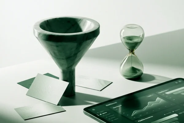 Embudo de captación de leads B2B ecosistema con métricas de conversión y pipeline